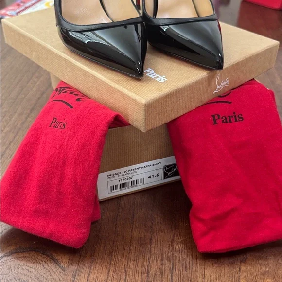 Christian Louboutin Crissos 100 Patent & Nappa Shiny Leather Pump Size 41.5 - Picture 4 of 14